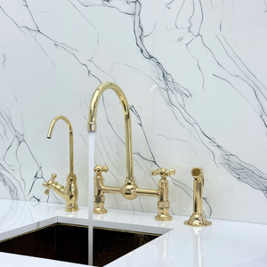 Unlacquered Brass Bridge Kitchen Faucet with Cross Handles – Lancaster – alternate view 2