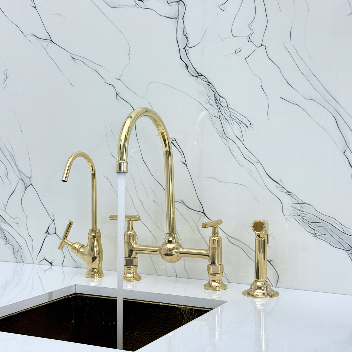 Unlacquered Brass Bridge Kitchen Faucet with Lever Handles – Lancaster – alternate view 4