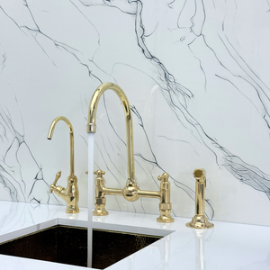 Unlacquered Brass Bridge Kitchen Faucet with Lever Handles – Lancaster – alternate view 2