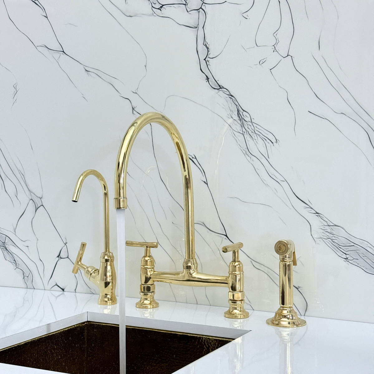 Unlacquered Brass Bridge Kitchen Faucet with Lever Handles – Tavistock – alternate view 4