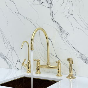 Unlacquered Brass Bridge Kitchen Faucet with Lever Handles – Tavistock – alternate view 2