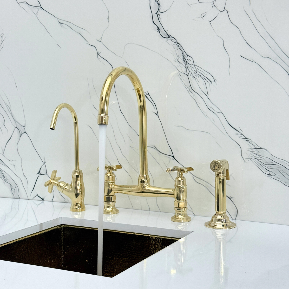 Unlacquered Brass Bridge Kitchen Faucet with Cross Handles – Somerset – alternate view 4