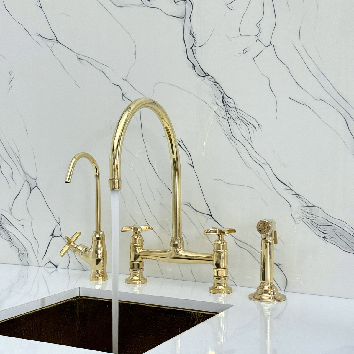 Unlacquered Brass Bridge Kitchen Faucet with Cross Handles – Tavistock – alternate view 5