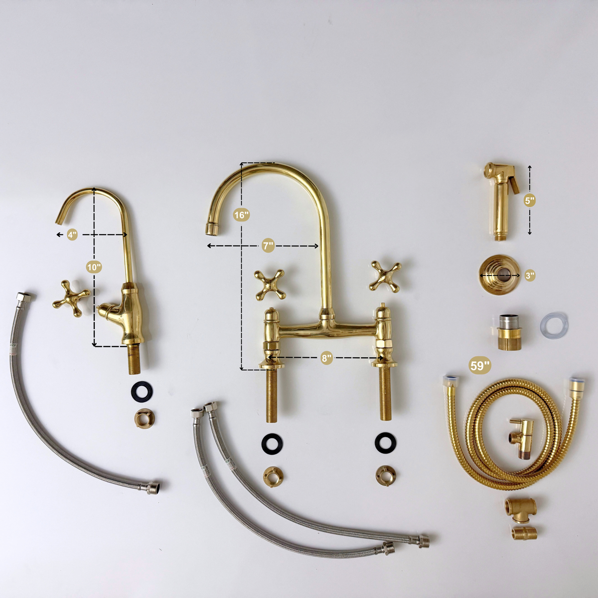 Unlacquered Brass Bridge Kitchen Faucet with Cross Handles – Somerset – alternate view 12