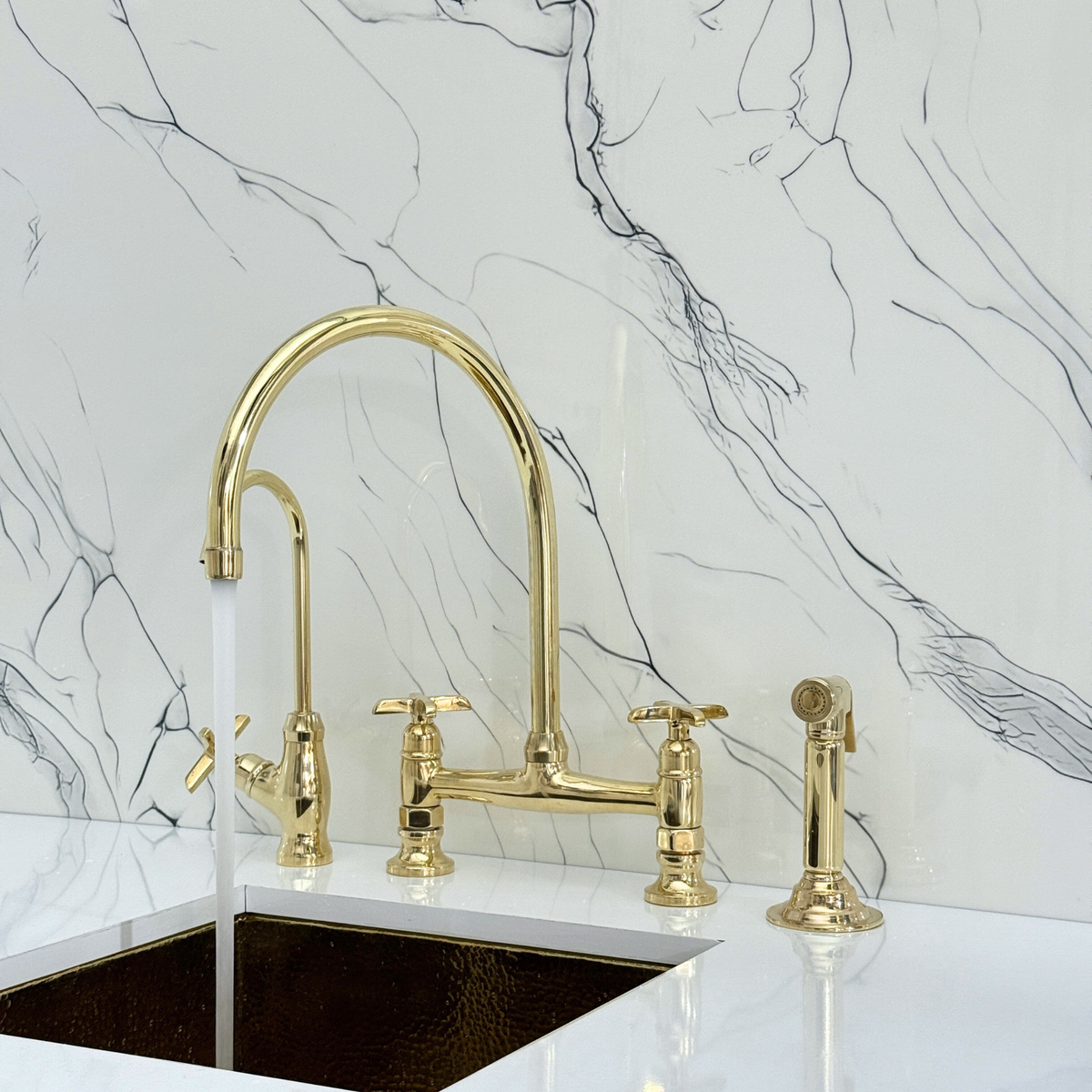 Unlacquered Brass Bridge Kitchen Faucet with Cross Handles – Tavistock – alternate view 6