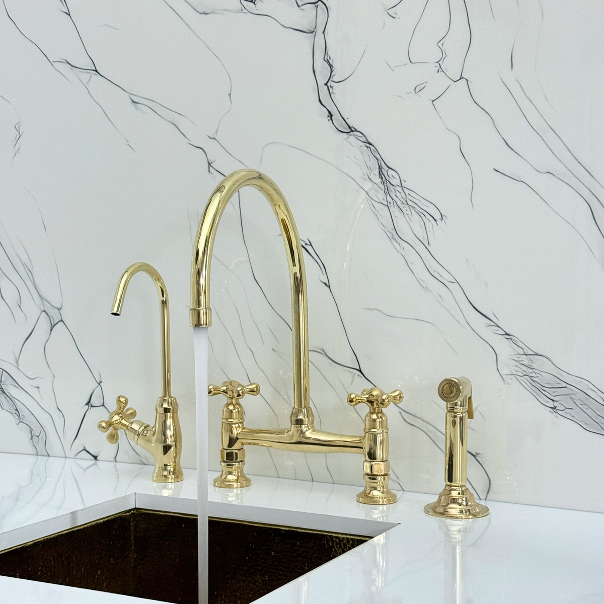 Unlacquered Brass Bridge Kitchen Faucet with Cross Handles – Tavistock – alternate view 2
