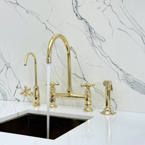 Unlacquered Brass Bridge Kitchen Faucet with Cross Handles – Somerset – alternate view 2