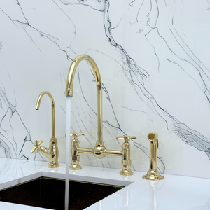 Unlacquered Brass Vintage Bridge Kitchen Faucet with Cross Handles – Montrose – alternate view 4
