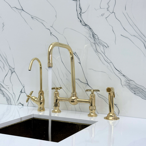 Unlacquered Brass Classic Bridge Kitchen Faucet with Cross Handles – Whitmore – alternate view 5