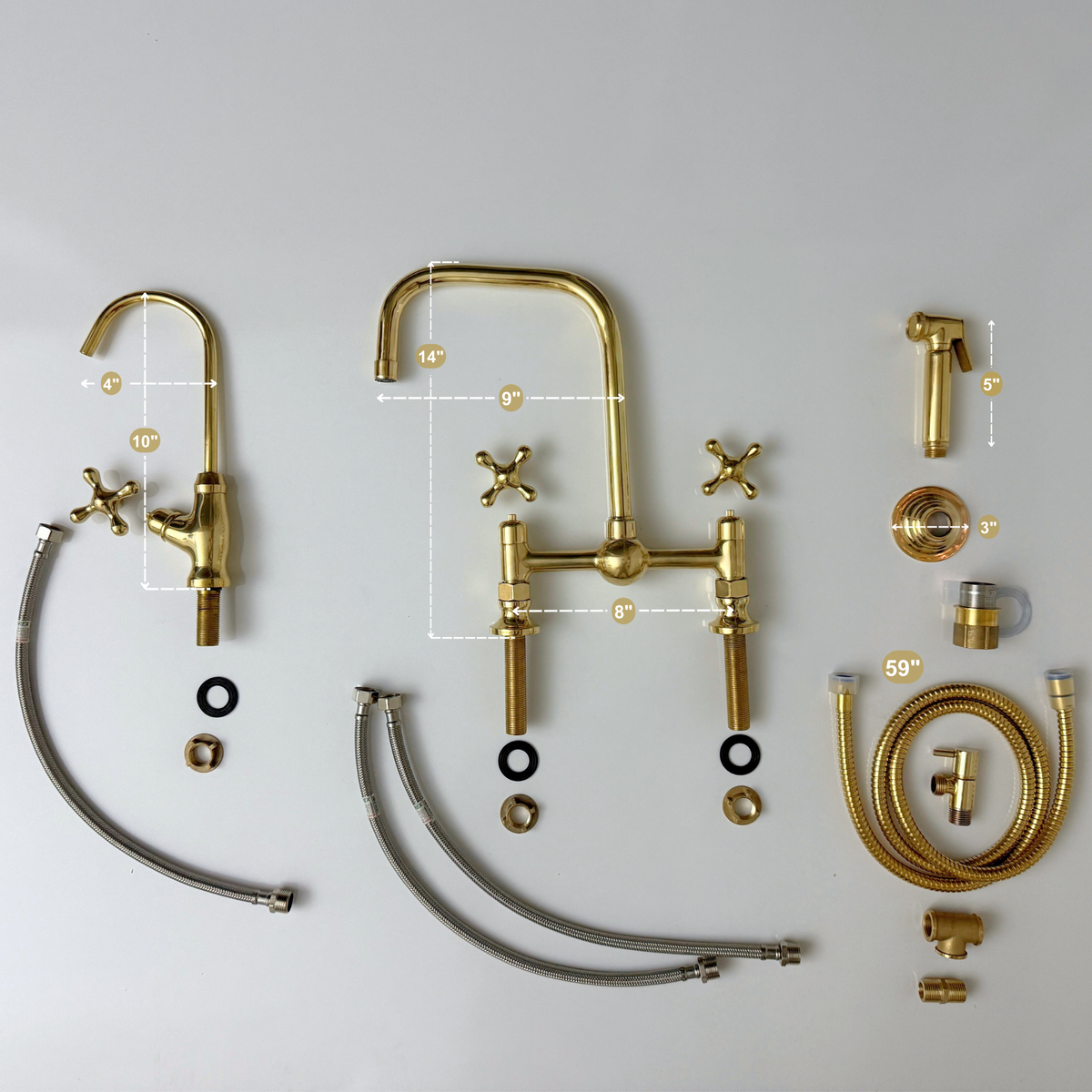 Unlacquered Brass Classic Bridge Kitchen Faucet with Cross Handles – Whitmore – alternate view 13