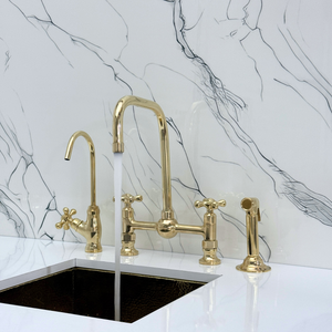 Unlacquered Brass Classic Bridge Kitchen Faucet with Cross Handles – Whitmore – alternate view 2