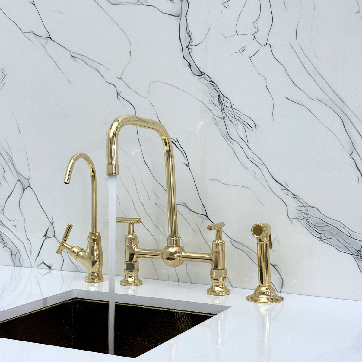 Unlacquered Brass Classic Bridge Kitchen Faucet with Lever Handles – Whitmore – alternate view 5