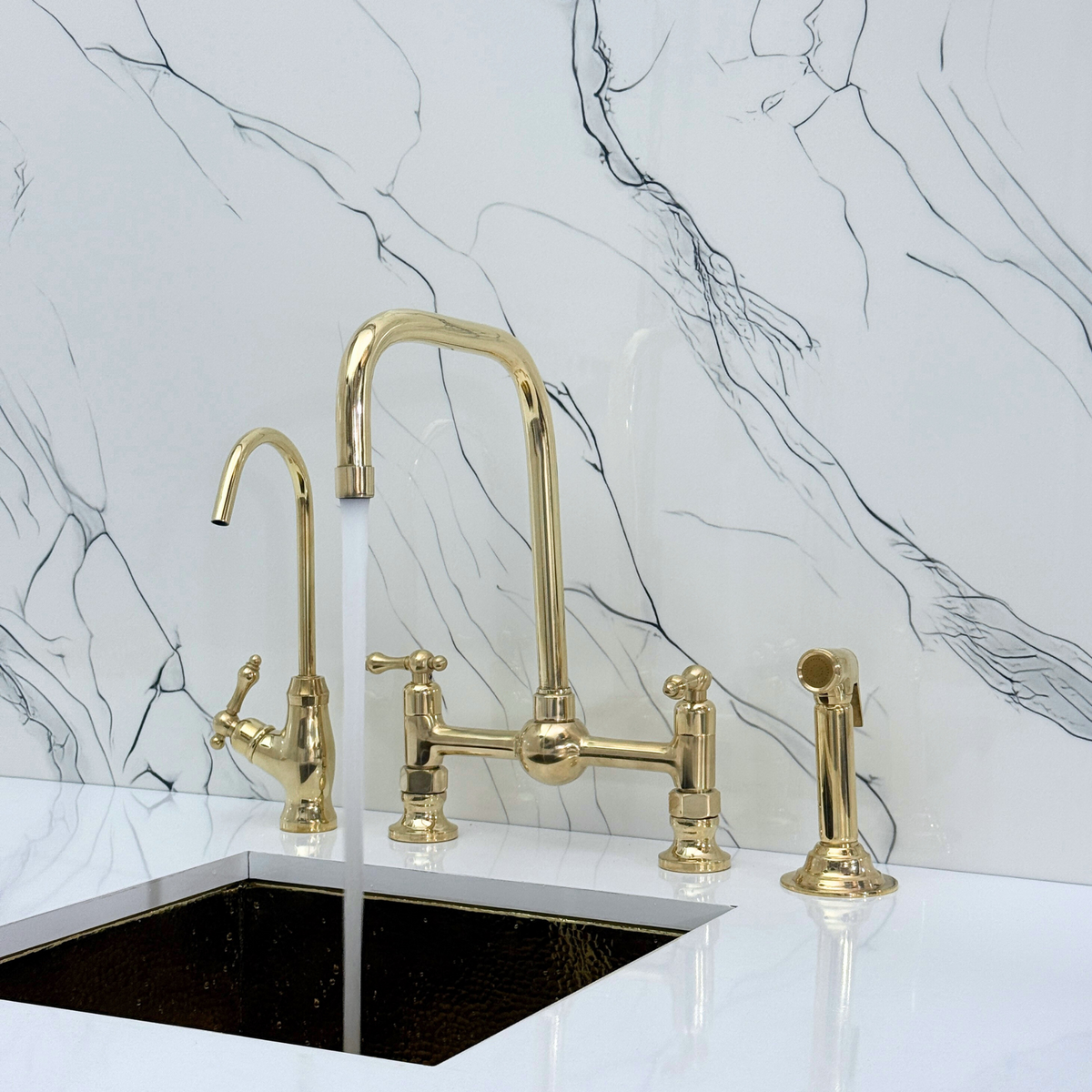 Unlacquered Brass Classic Bridge Kitchen Faucet with Lever Handles – Whitmore – alternate view 2