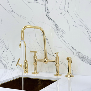 Unlacquered Brass Classic Bridge Kitchen Faucet with Lever Handles – Windsor – alternate view 10