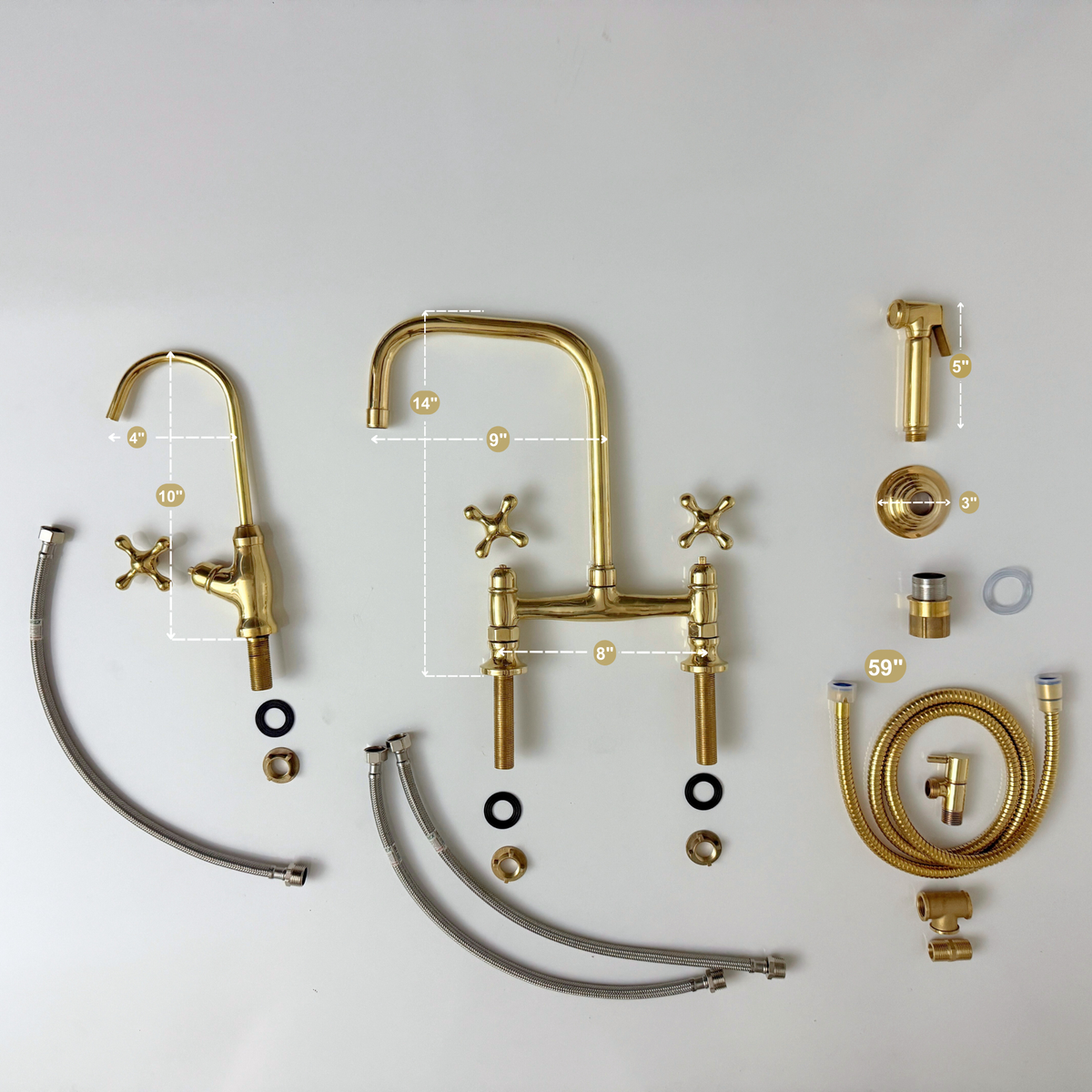 Unlacquered Brass Classic Bridge Kitchen Faucet with Cross Handles – Waverley – alternate view 12