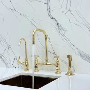Unlacquered Brass Classic Bridge Kitchen Faucet with Lever Handles – Waverley – alternate view 4