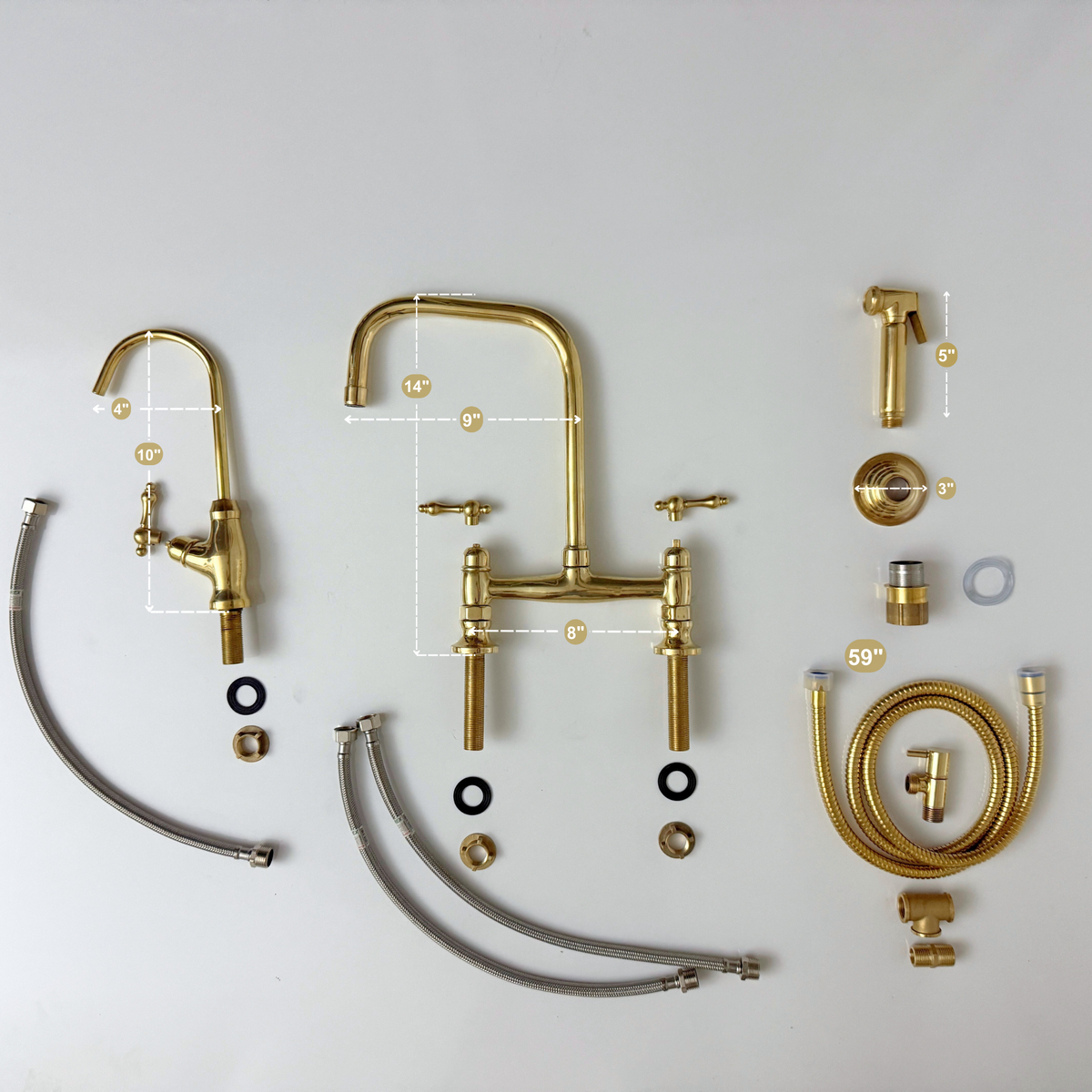 Unlacquered Brass Classic Bridge Kitchen Faucet with Lever Handles – Waverley – alternate view 12