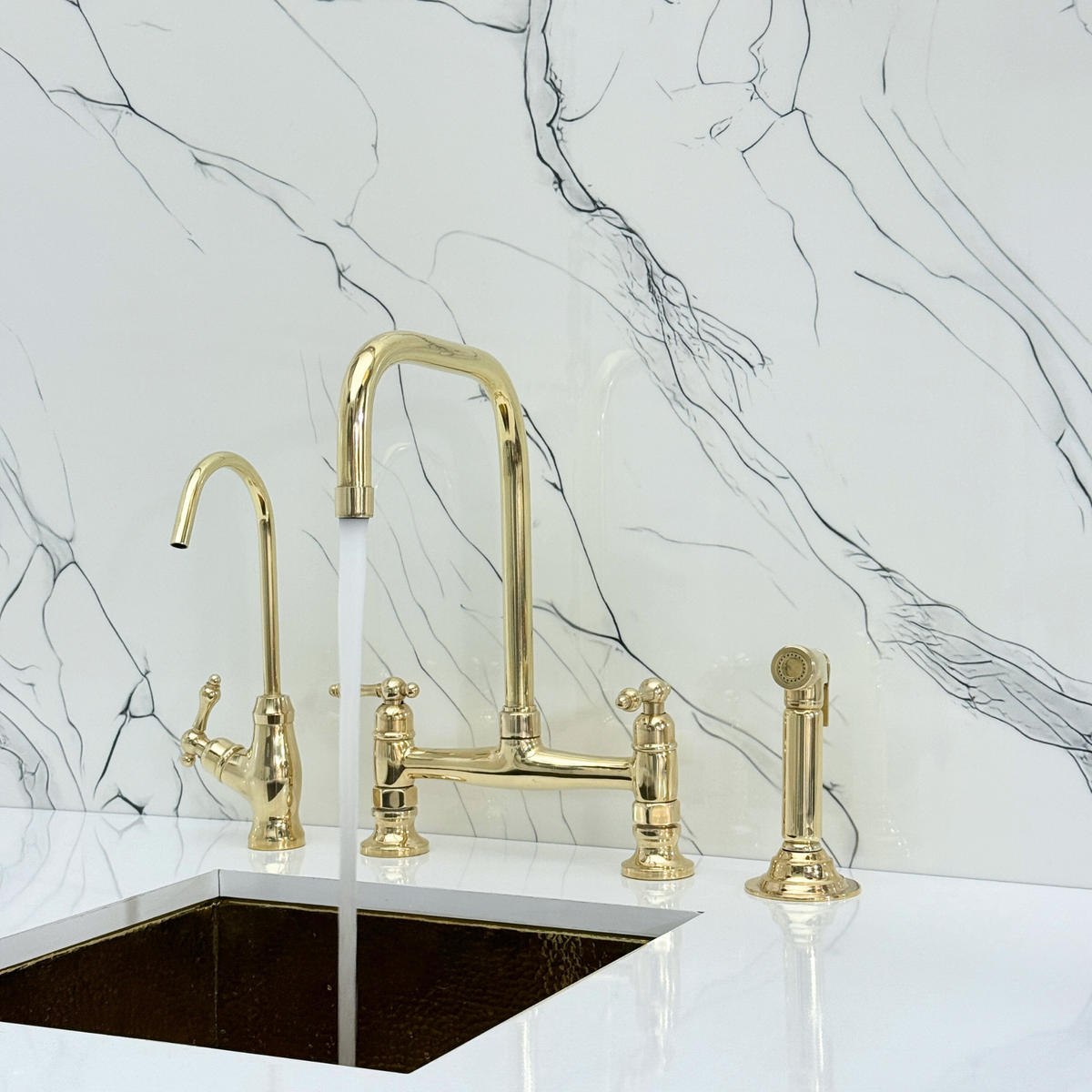 Unlacquered Brass Classic Bridge Kitchen Faucet with Lever Handles – Waverley – alternate view 2