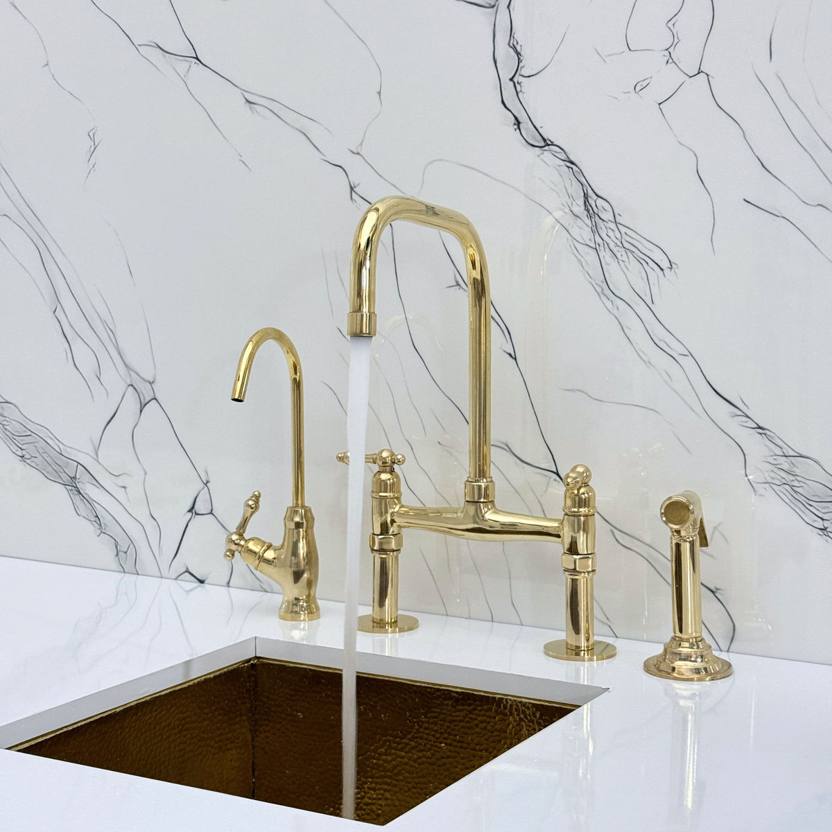 Unlacquered Brass Classic Bridge Kitchen Faucet with Lever Handles – Cavendish – alternate view 2
