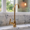 Unlacquered Brass Cold Water Faucet with Lever Handle, 10-Inch Height