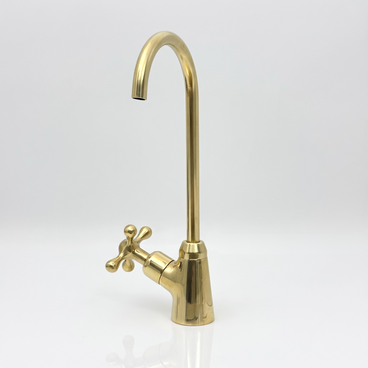Unlacquered Brass Cold Water Faucet with Cross Handle, 10-Inch Height