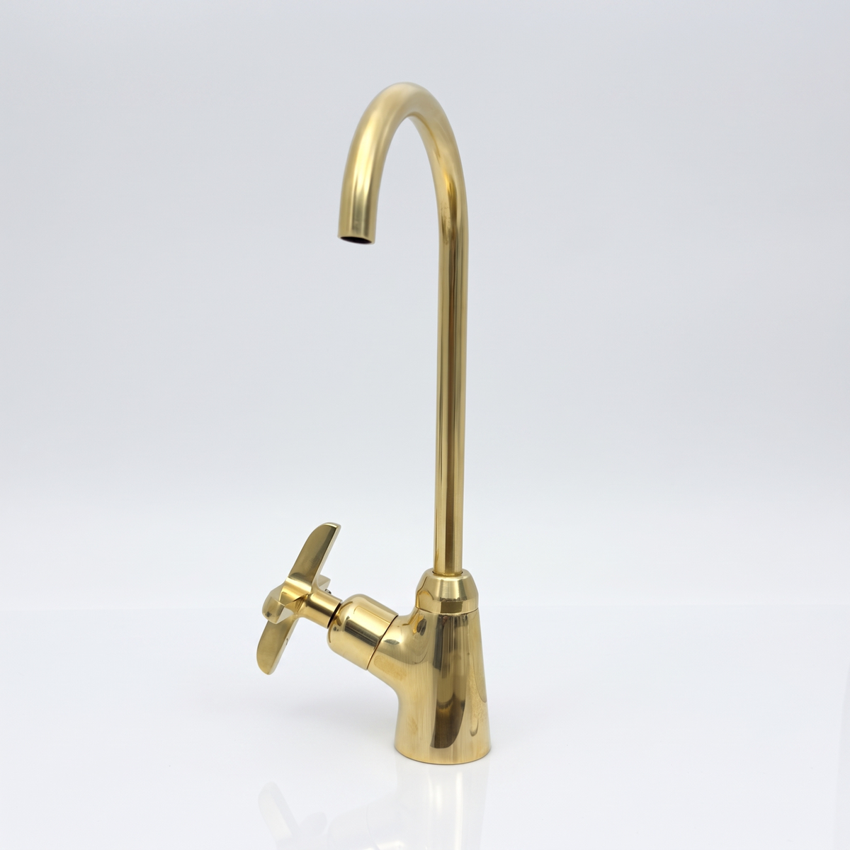 Unlacquered Brass Cold Water Faucet with Cross Handle, 10-Inch Height