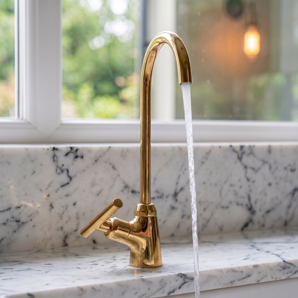 Unlacquered Brass Cold Water Faucet with Lever Handle, 10-Inch Height