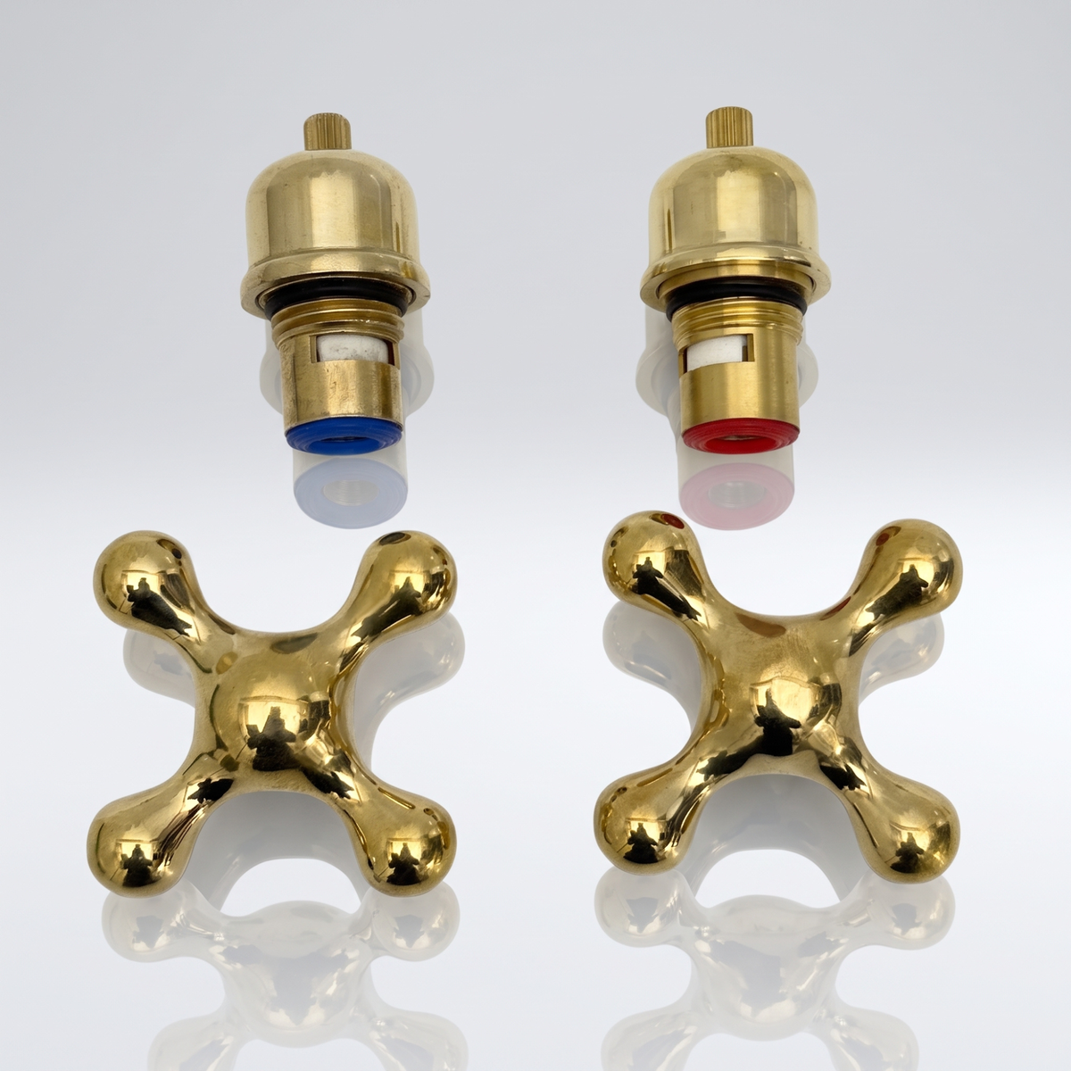 Unlacquered Brass Cross Handles with Cartridge, Solid Brass Cross Handles for Brass Fixtures
