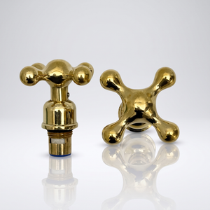 Unlacquered Brass Cross Handles with Cartridge, Solid Brass Cross Handles for Brass Fixtures