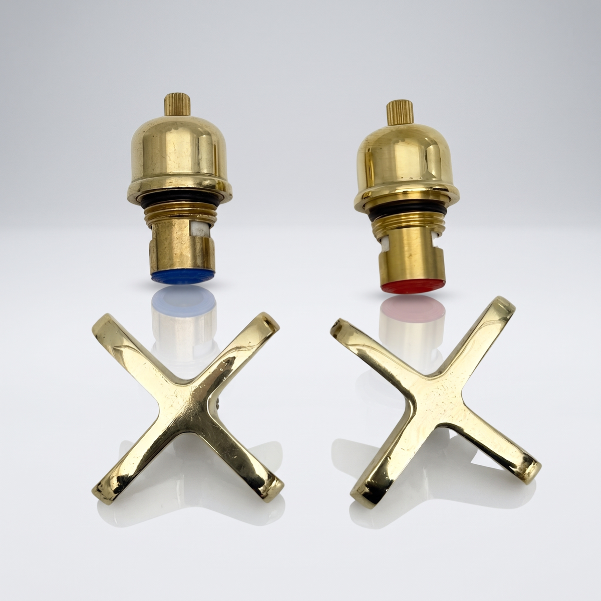 Unlacquered Brass Cross Handles with Cartridge, Solid Brass Cross Handles for Brass Fixtures
