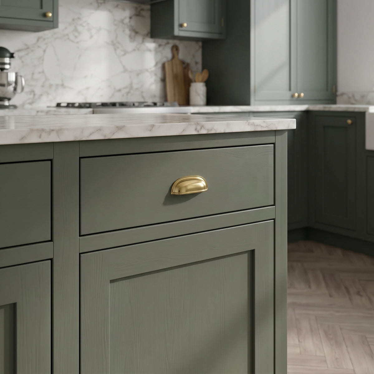 Unlacquered Brass Cup Pull Handles, Solid Brass Kitchen Bin Pull