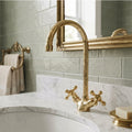 Unlacquered Brass Engraved Gooseneck Single Hole Faucet with Cross Handles