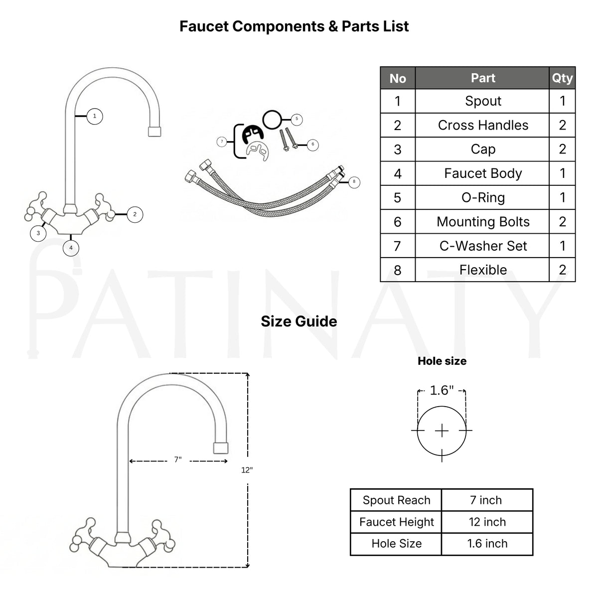 Unlacquered Brass Engraved Gooseneck Single Hole Faucet with Cross Handles