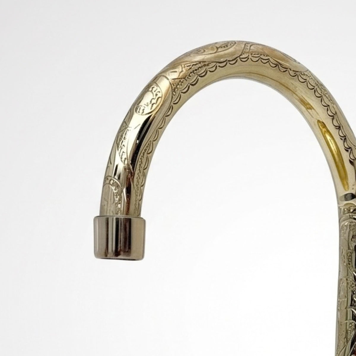 Unlacquered Brass Engraved Gooseneck Single Hole Faucet with Cross Handles