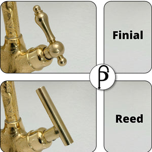 Unlacquered Brass Engraved Gooseneck Single Hole Faucet with Lever Handles