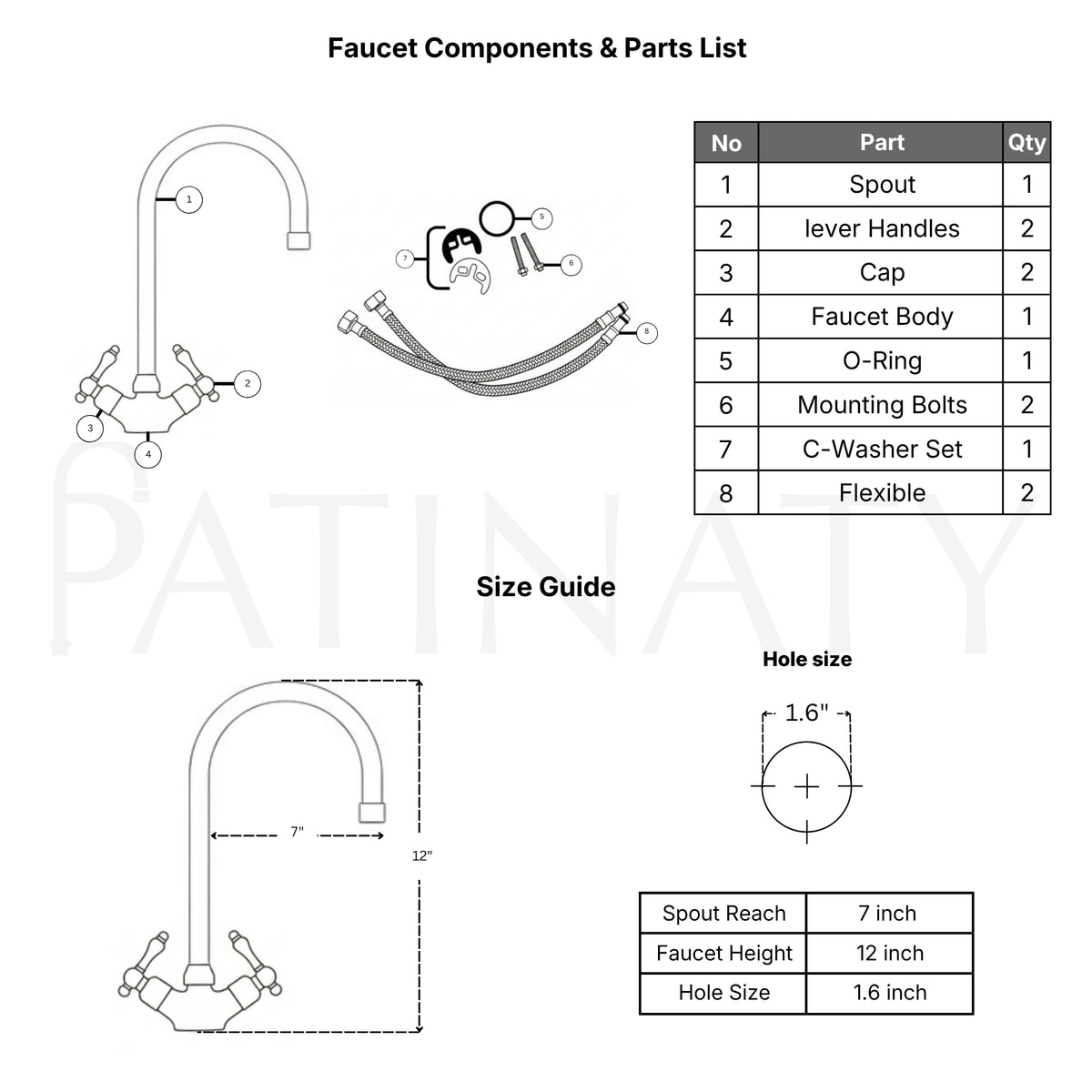 Unlacquered Brass Engraved Gooseneck Single Hole Faucet with Lever Handles