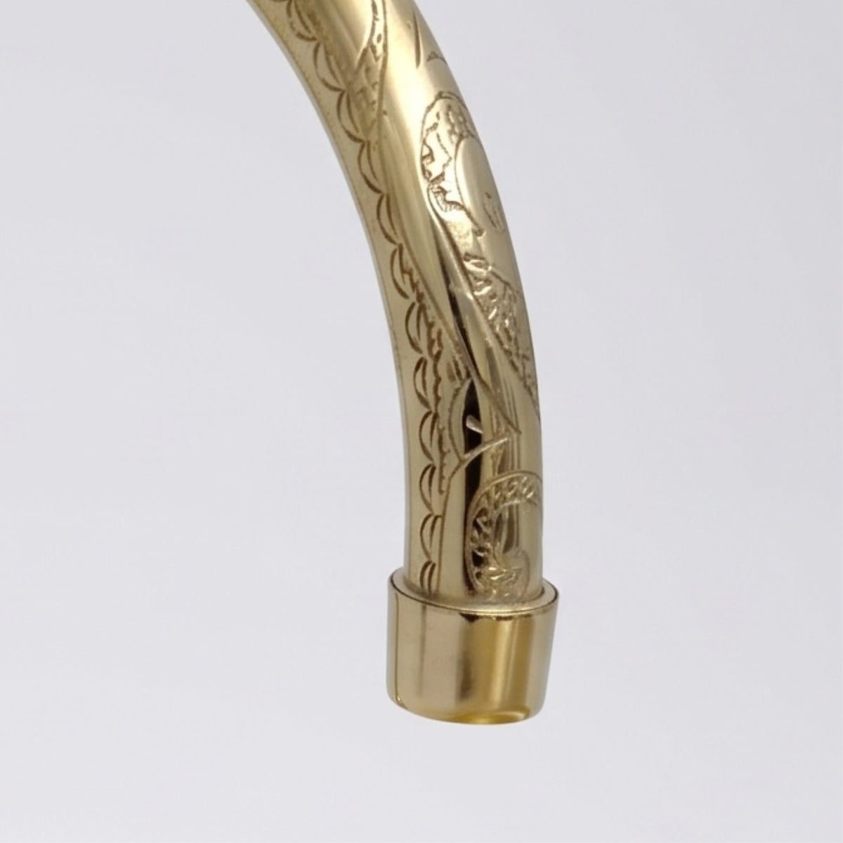 Unlacquered Brass Engraved Gooseneck Single Hole Faucet with Lever Handles