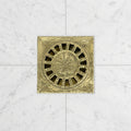 Unlacquered Brass Engraved Shower Drain with Removable Cover, Solid Brass Square Shower Drain