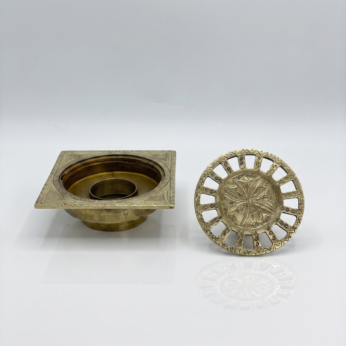 Unlacquered Brass Engraved Shower Drain with Removable Cover, Solid Brass Square Shower Drain
