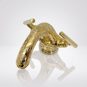 Unlacquered Brass Engraved Single Hole Bathroom Faucet with Lever Handles