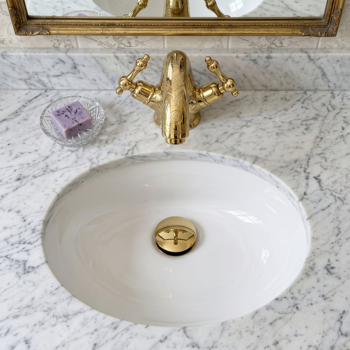 Unlacquered Brass Engraved Single Hole Bathroom Faucet with Lever Handles