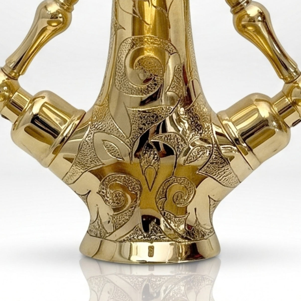 Unlacquered Brass Engraved Single Hole Bathroom Faucet with Lever Handles