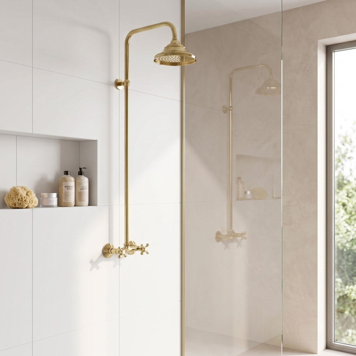 Unlacquered Brass Exposed Shower System with 8" Round Rain Head