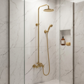 Unlacquered Brass Exposed Shower System with Flat Rainfall Head & Handheld