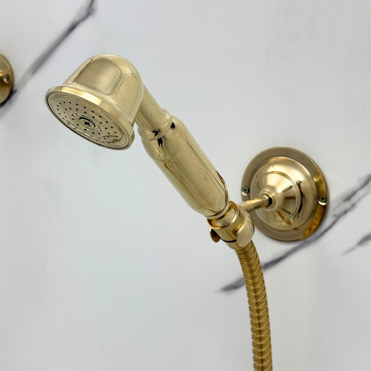 Unlacquered Brass Exposed Shower System with Flat Rainfall Head & Handheld