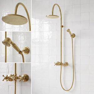 Unlacquered Brass Exposed Shower System with Handheld Shower