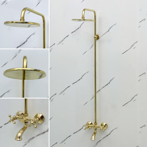 Unlacquered Brass Exposed Shower System with Rainfall Head & Tub Filler