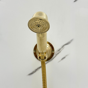 Unlacquered Brass Exposed Shower System with Rainfall Head, Handheld Shower & Tub Filler