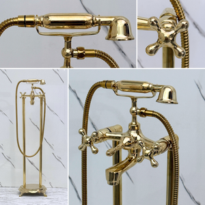 Unlacquered Brass Freestanding Bathtub Faucet, Solid Brass Clawfoot Tub Filler with Handheld Shower Head and - image 4