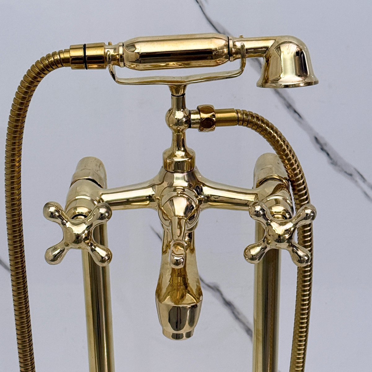 Unlacquered Brass Freestanding Bathtub Faucet, Solid Brass Clawfoot Tub Filler with Handheld Shower Head and - image 9